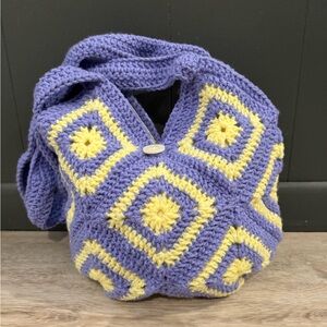 Purple and Yellow Crochet Handmade Boho Style Granny Square Tote